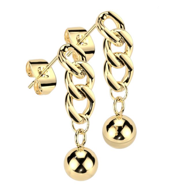 Gold PVD Chain Link Ball Stainless Steel Earrings For Sale