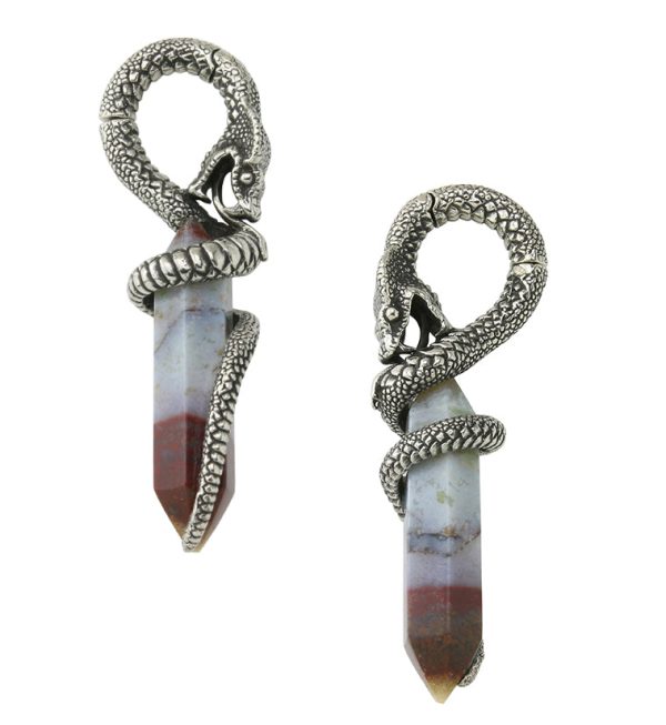 Red Moss Agate Cobra White Brass Hinged Ear Weights Cheap