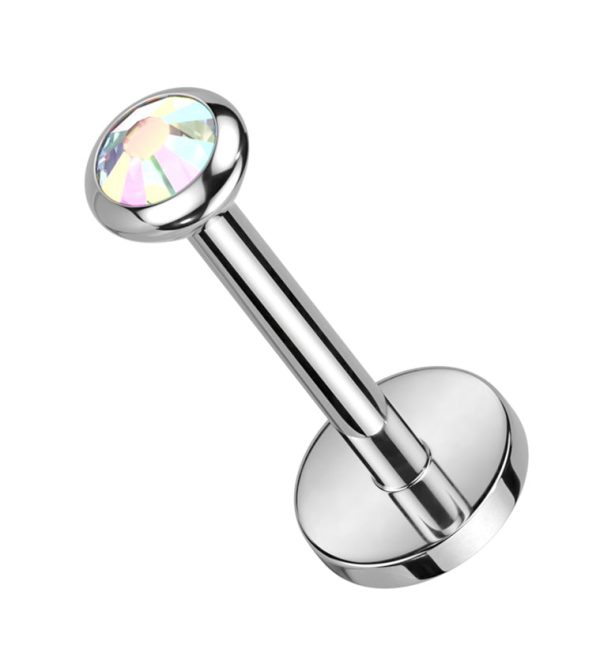 Flat Rainbow Aurora CZ Titanium Threadless Labret For Sale