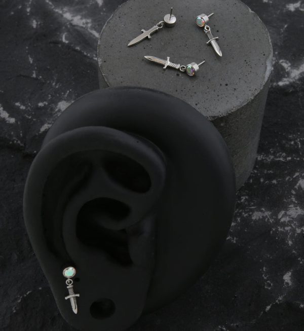 Rainbow Aurora CZ Dagger Dangle Threadless Top For Sale - Image 2