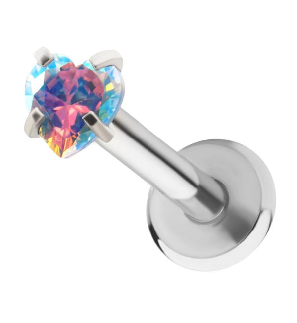 Heart Rainbow Aurora CZ Stainless Steel Internally Threaded Labret Online