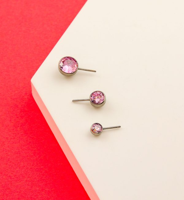 Forward Facing Bezel Pink CZ Titanium Threadless Top For Discount - Image 2