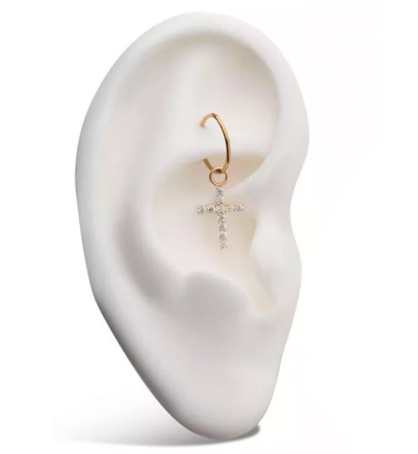 14kt Gold Cross Clear CZ Charm Online Hot Sale - Image 3
