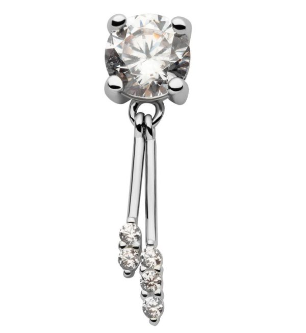 14kt White Gold Double Dangle CZ Bar Threadless Top Fashion