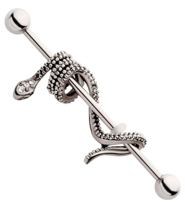 Wrapped Snake CZ Stainless Steel Industrial Barbell Online Sale