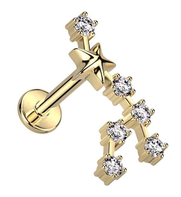 Gold PVD Leo Constellation Clear CZ Stainless Steel Internally Threaded Labret For Cheap