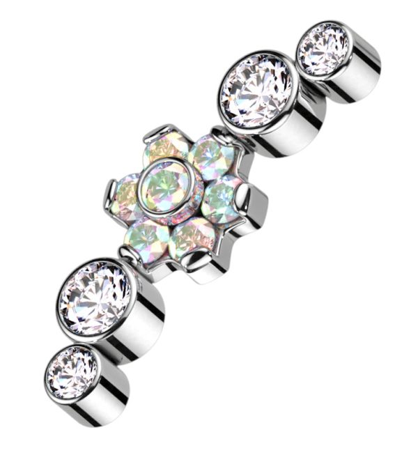 Centered Flower Rainbow Aurora CZ Arch Internally Threaded Titanium Top Online Sale