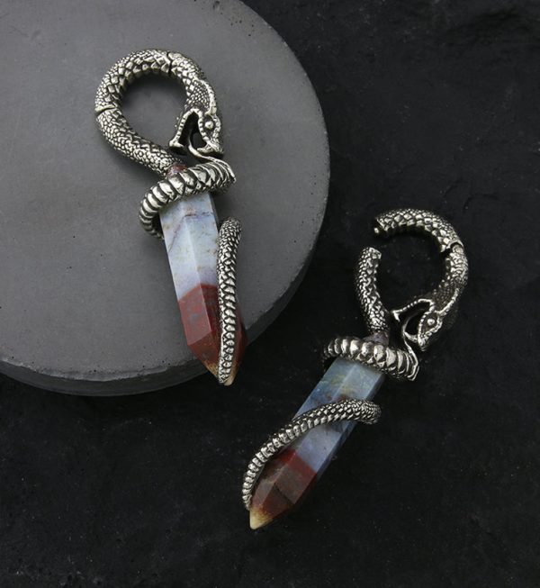 Red Moss Agate Cobra White Brass Hinged Ear Weights Cheap - Image 2
